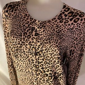 Time & Tru Leopard Ladies Cardigan Cotton SweaterM